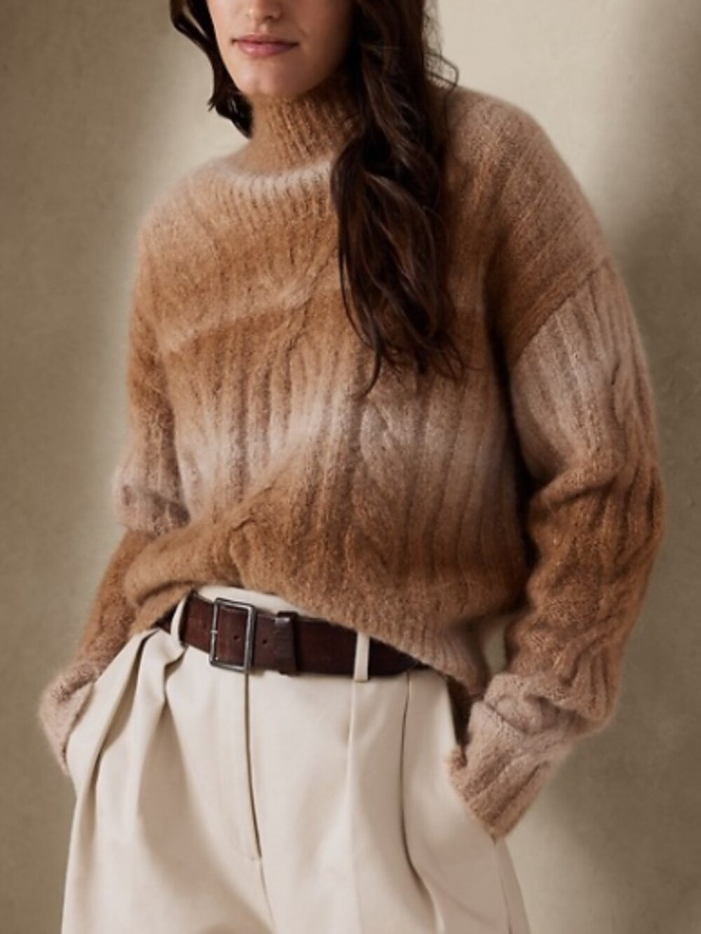 Banana Republic Alpaca blend cable knit sweater brown tan celeste ombre Medium